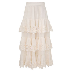 Lucky Embroidered Tiered Midi Skirt