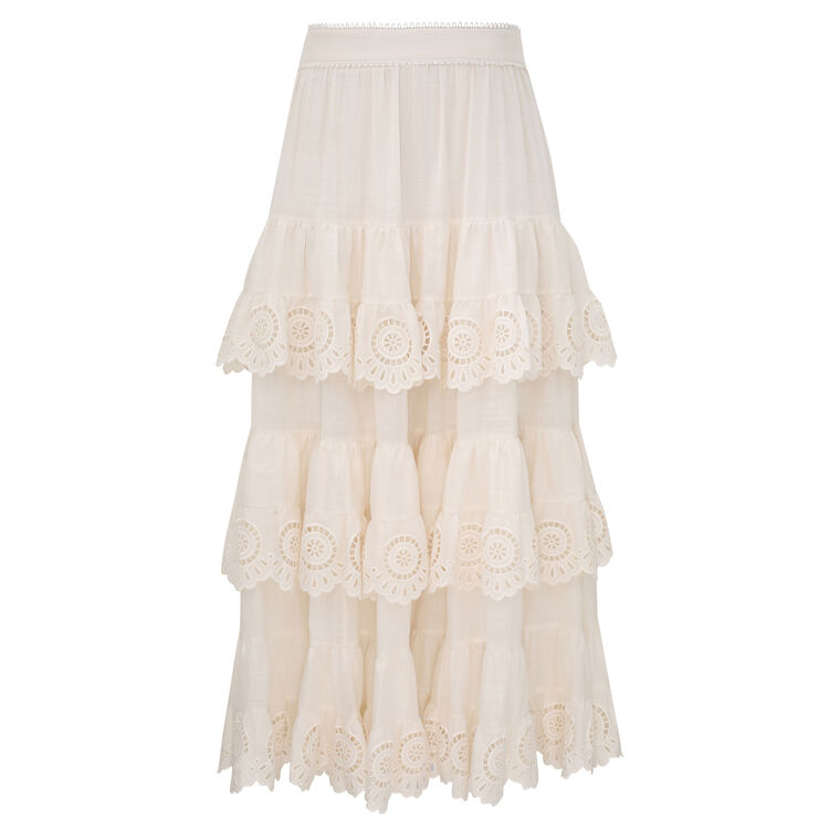 Lucky Embroidered Tiered Midi Skirt image number null