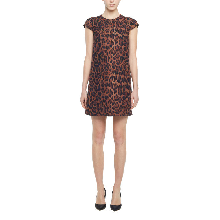 Izzy Short Sleeve Mini Dress In Leopard-Print Silk Wool image number null