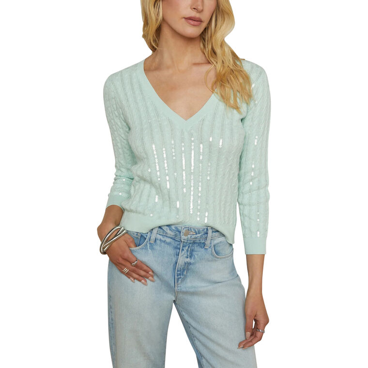 Trinity Sequin Cabled Pullover Sweater image number null