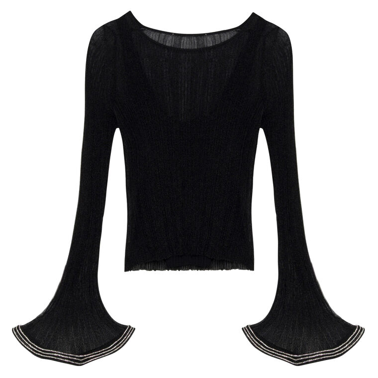 Maebry Metallic Plisse Long Sleeve Crewneck Top image number null