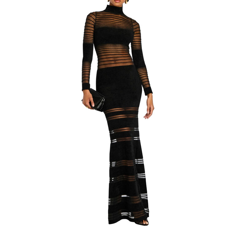 Johanne Long Sleeve Mesh Detail Maxi Dress image number null