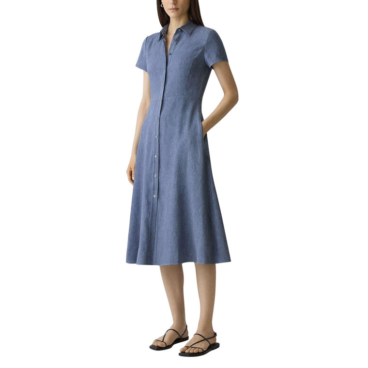 Short Sleeve Midi Shirt Dress In Fluid Linen image number null