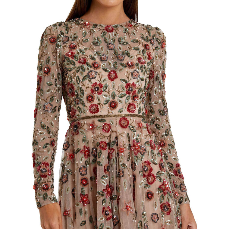 Embellished High Neck Long Sleeve A-Line Gown image number null