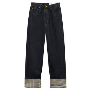 Shea High Rise Relaxed Straight-Leg Ankle Jean With Contrast Cuff