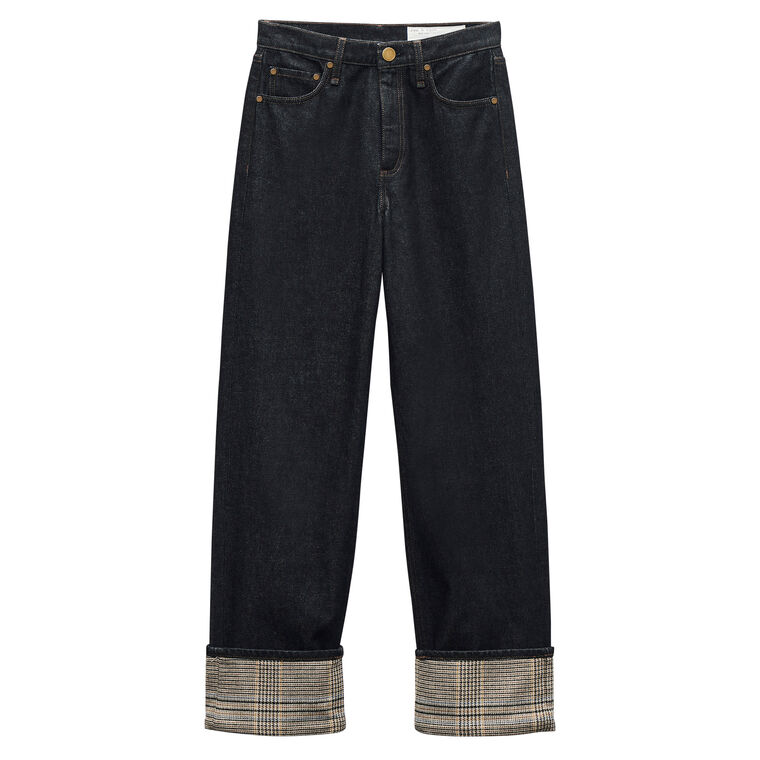 Shea High Rise Relaxed Straight-Leg Ankle Jean With Contrast Cuff image number null