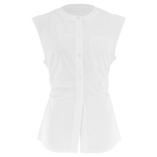 Harini Sleeveless Ruched Button-Up Top