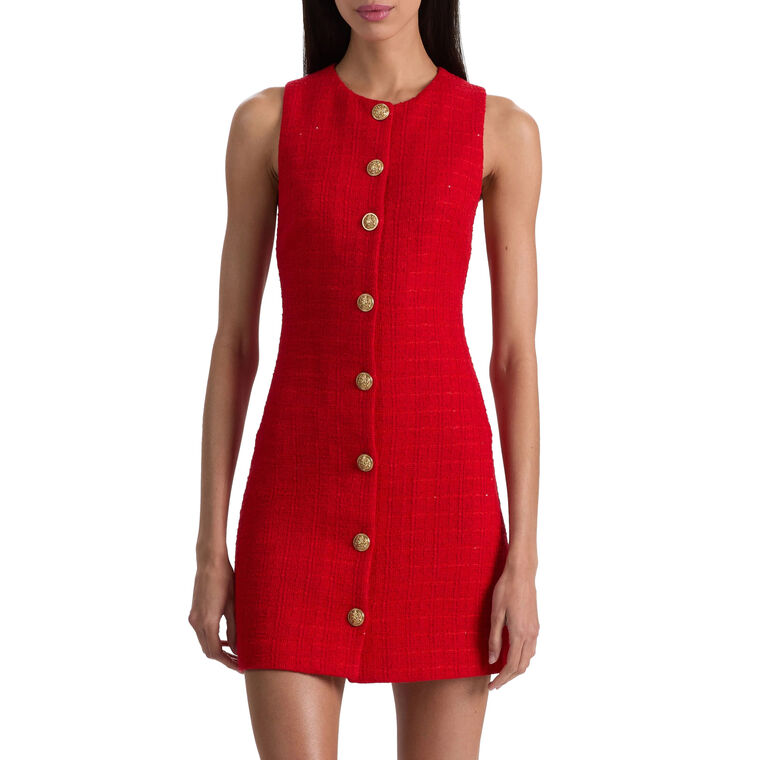 Cade Sleeveless Button Front Tweed Mini Dress image number null