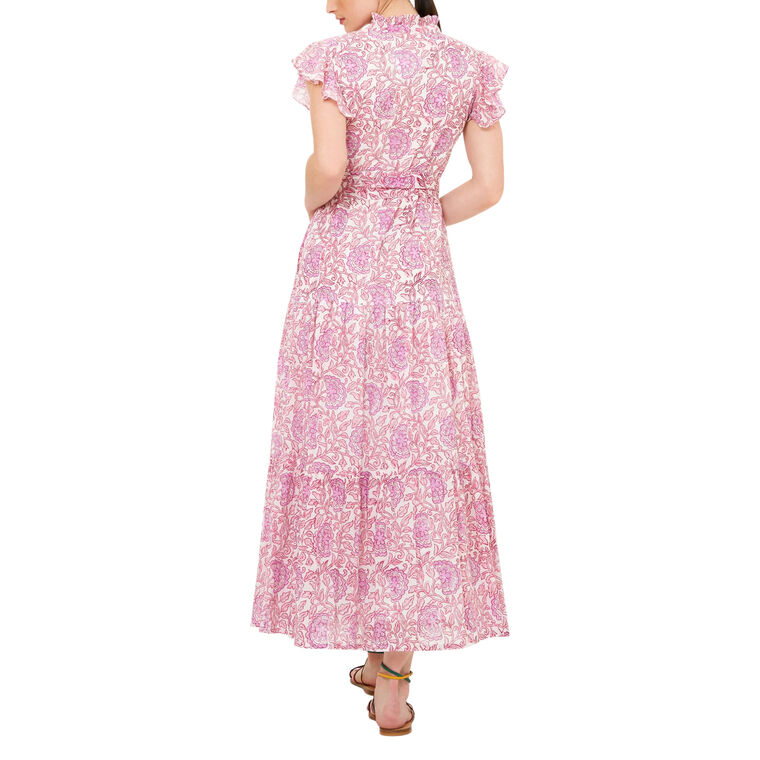 Ruffle Collar Cap Sleeve Button Front Maxi Dress image number null