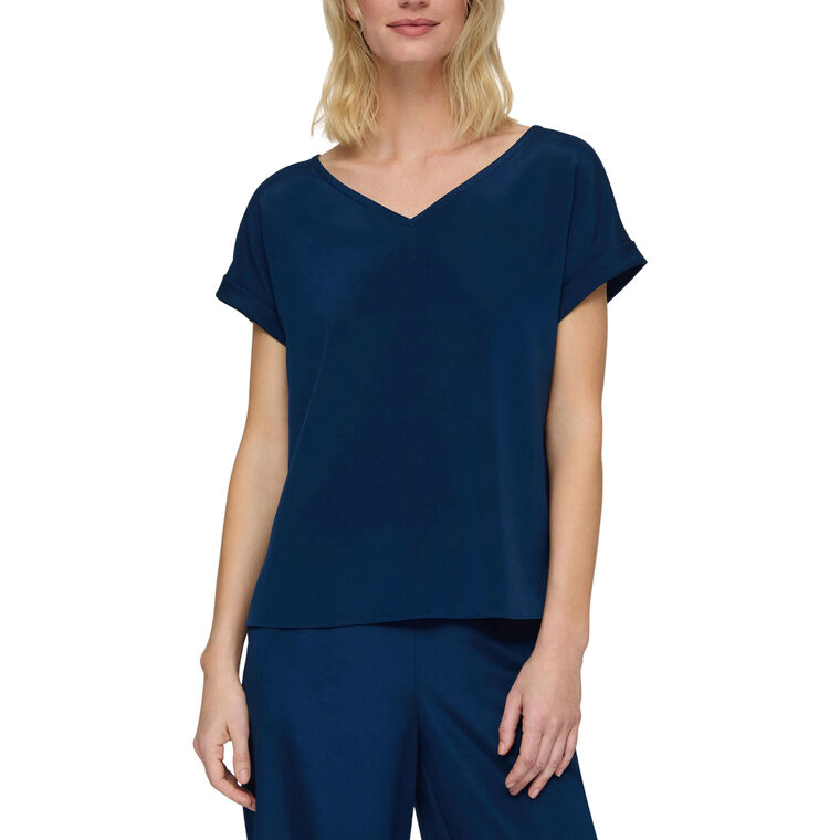 Organic Silk Stretch Georgette Wide V-Neck Cuff Sleeve Blouse image number null