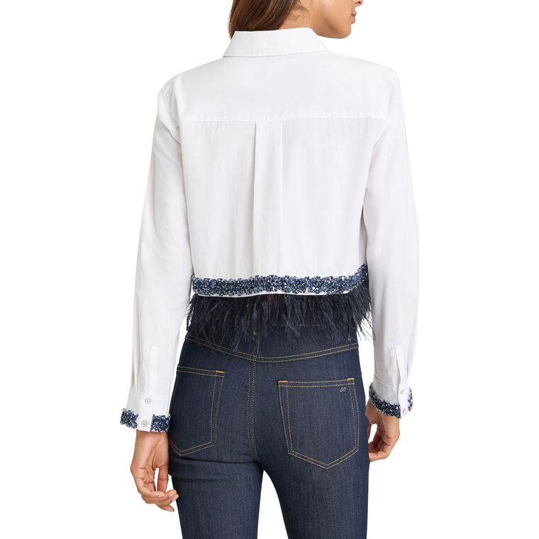 Sylvan Long Sleeve Feather And Bead Trim Cropped Button-Up Top image number null