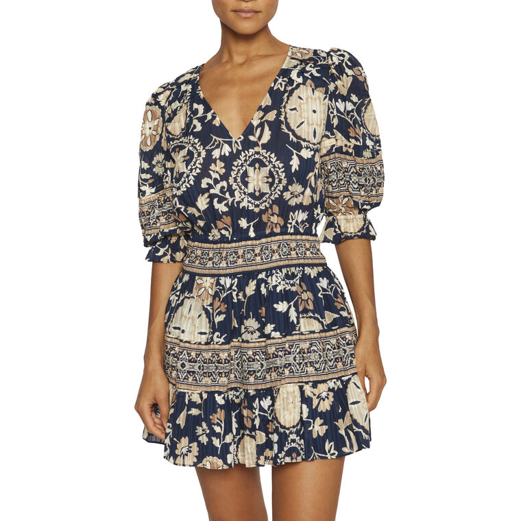 Barbara Cotton Short Sleeve Smocked Mini Dress image number null