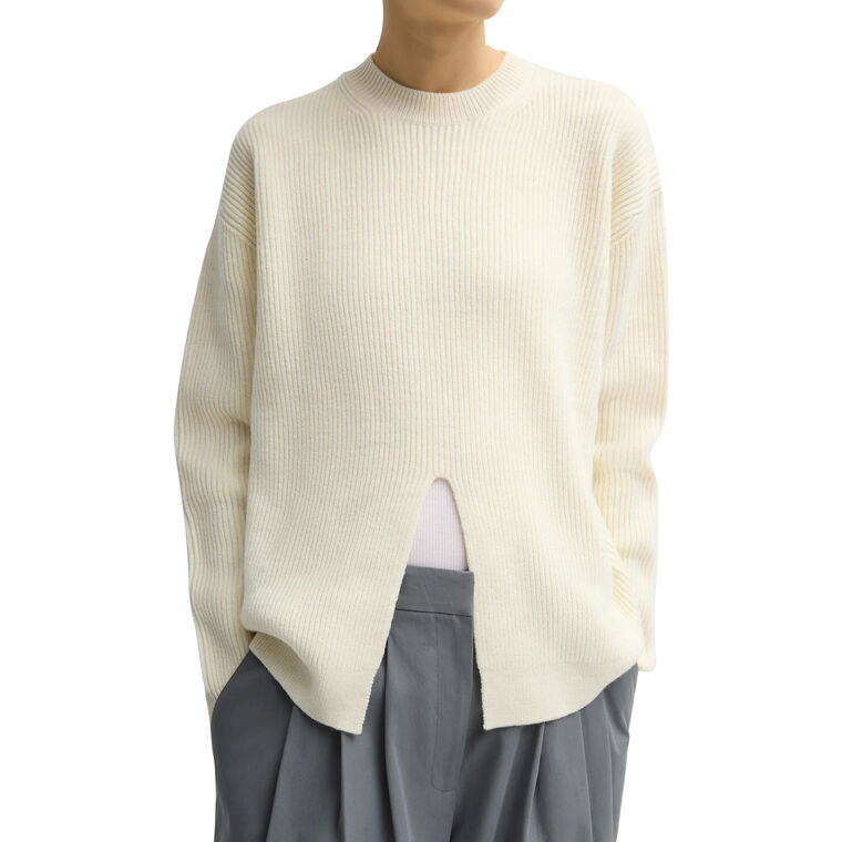 Cardigan Stitch Split Front Crewneck Easy Pullover image number null
