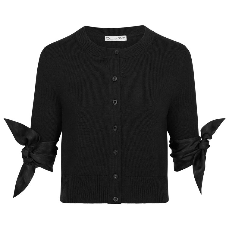 Short Sleeve Argyle Tie-Detailed Knit Cardigan image number null