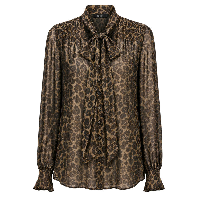 Kaila Tie Neck Button-Front Blouse image number null