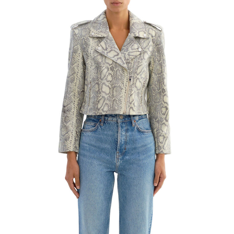 Denalda Cropped Leather Biker Jacket image number null