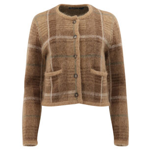 Wool Plaid Long Sleeve Cardigan