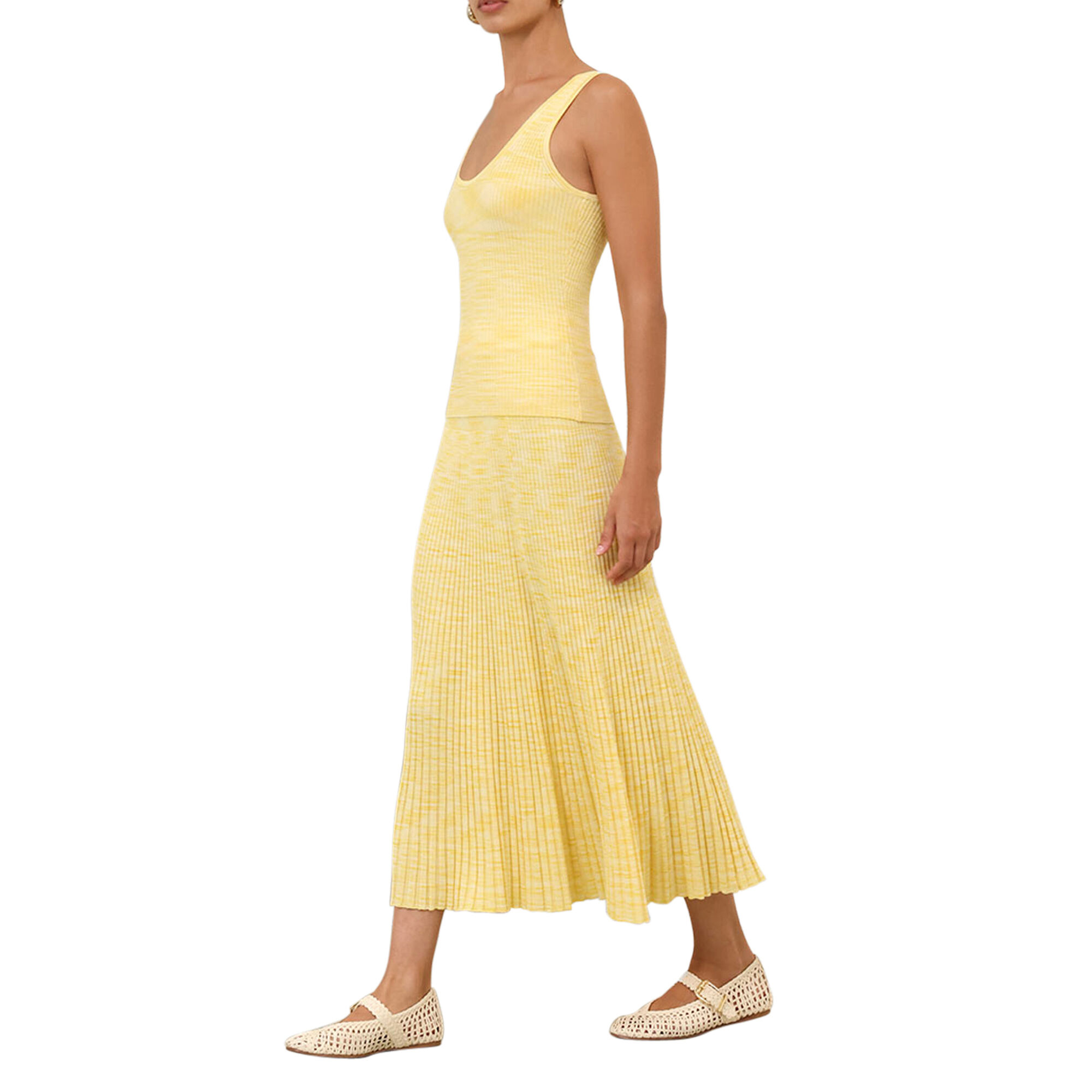 【Zimmermann】Illuminate pleated ribbed-knit midi skirt Illuminate pleated ribbed-knit midi skirt in white