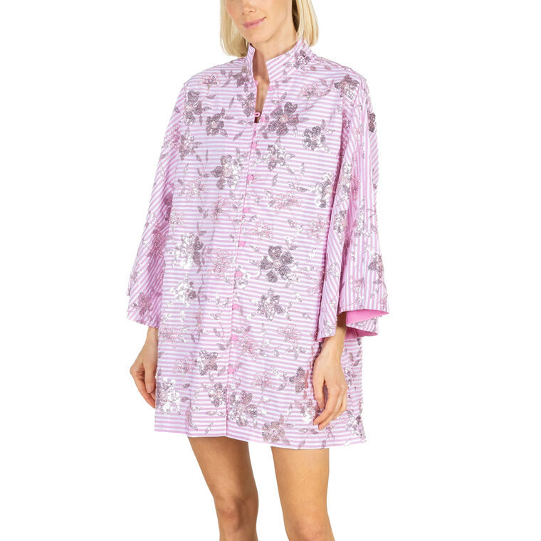 Long Sleeve Peony Sequin Stripe Mini Caftan image number null