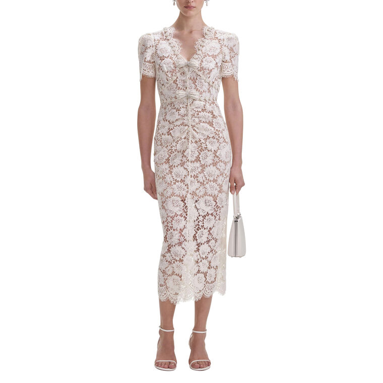 Fine Lace Pearl Midi Dress image number null