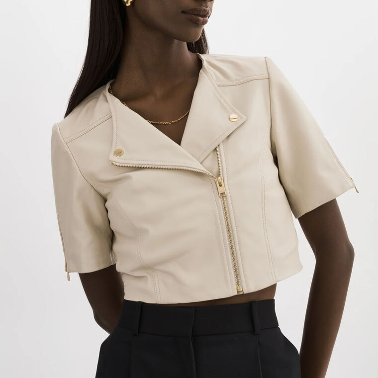 Kirsi Cropped Leather Biker Jacket image number null
