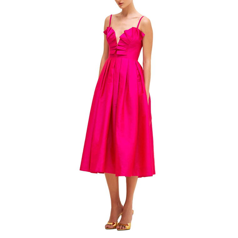 Taffeta Bloom Sleeveless Pleated Midi Dress image number null