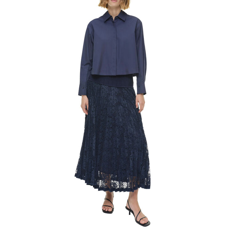 Kacey Long Sleeve Cotton Lace Back Button-Up Shirt image number null