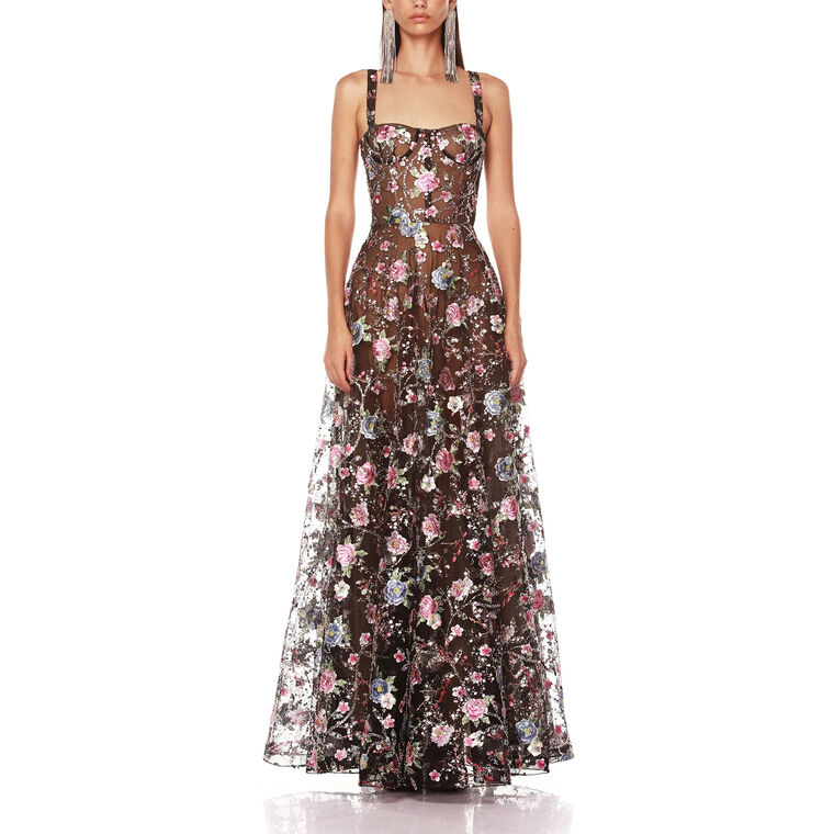 Midnight Embroidered Floral Gown image number null