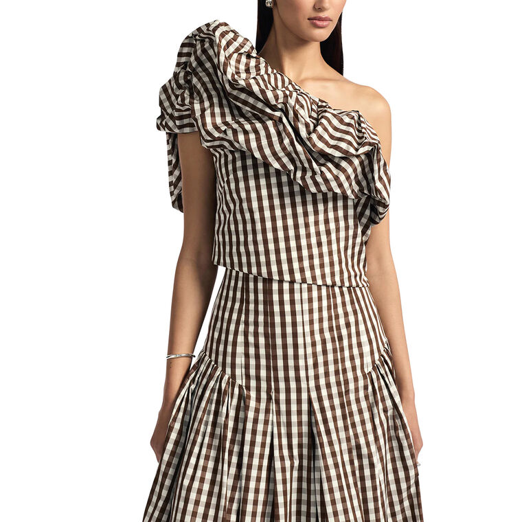 Plaid Taffeta One Shoulder Top image number null