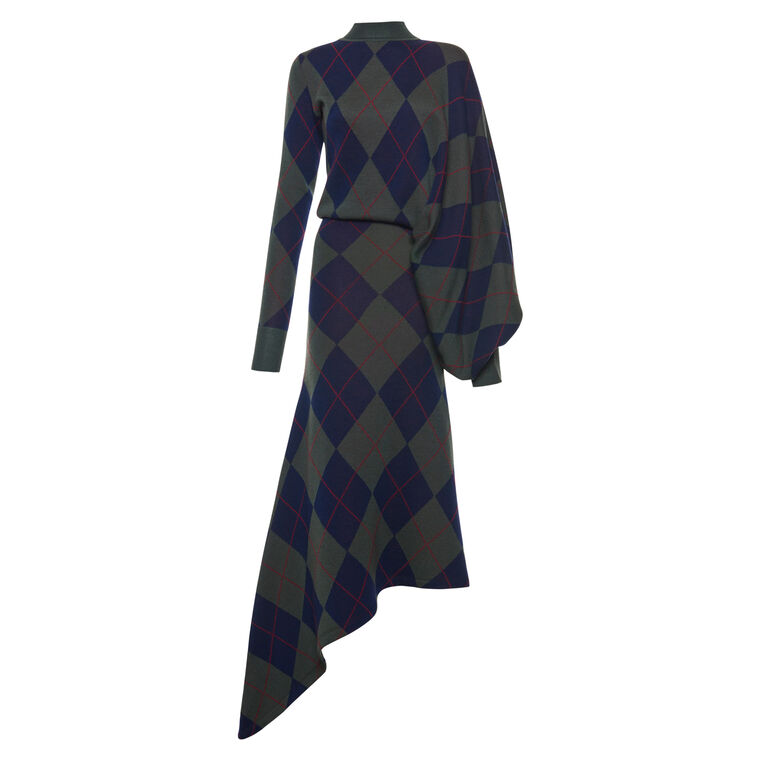 Multi Merino Wool Argyle Maxi Dress image number null