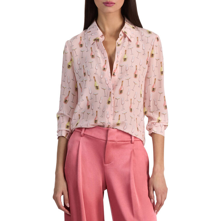 Willa Champagne Print Silk Top image number null