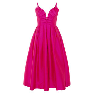 Taffeta Bloom Sleeveless Pleated Midi Dress