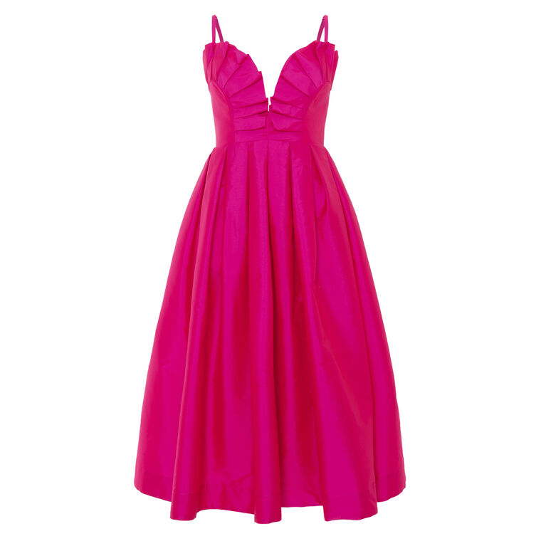 Taffeta Bloom Sleeveless Pleated Midi Dress image number null