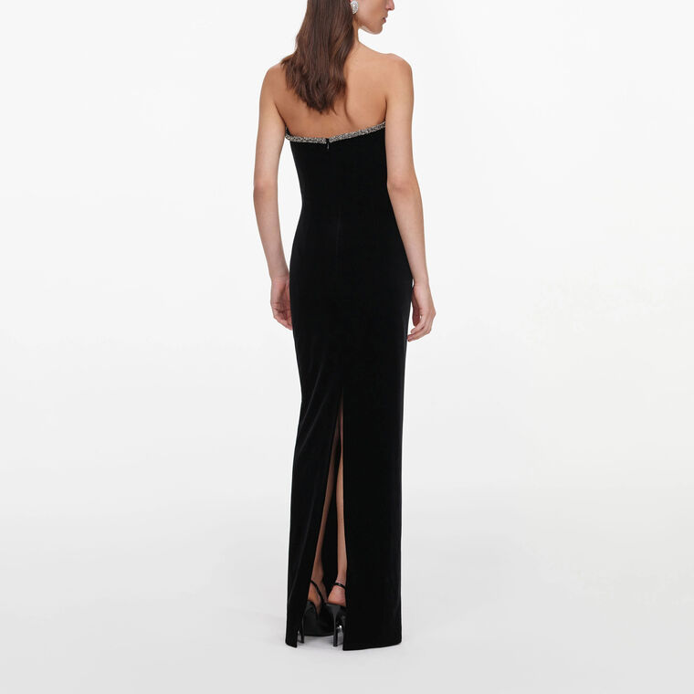 Strapless Embellished Velvet Maxi Dress image number null