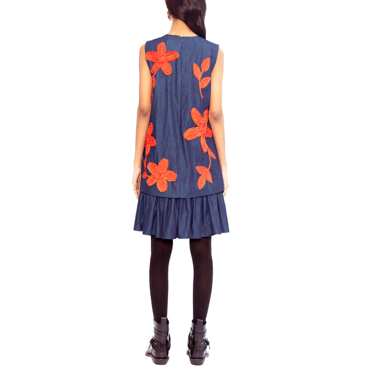 Savana Sleeveless Drop-Waist Mini Dress With Floral Appliques image number null