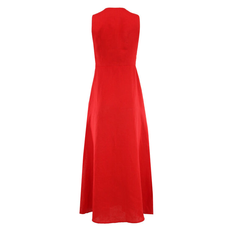 Floral Applique Linen Midi Dress image number null