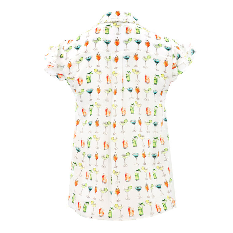 Martel Cocktail Print Flutter Sleeve Silk Blouse image number null