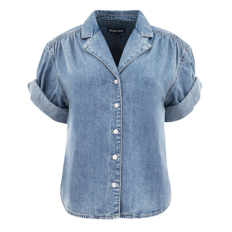 Ilene Denim Cuff-Sleeve Top image number null