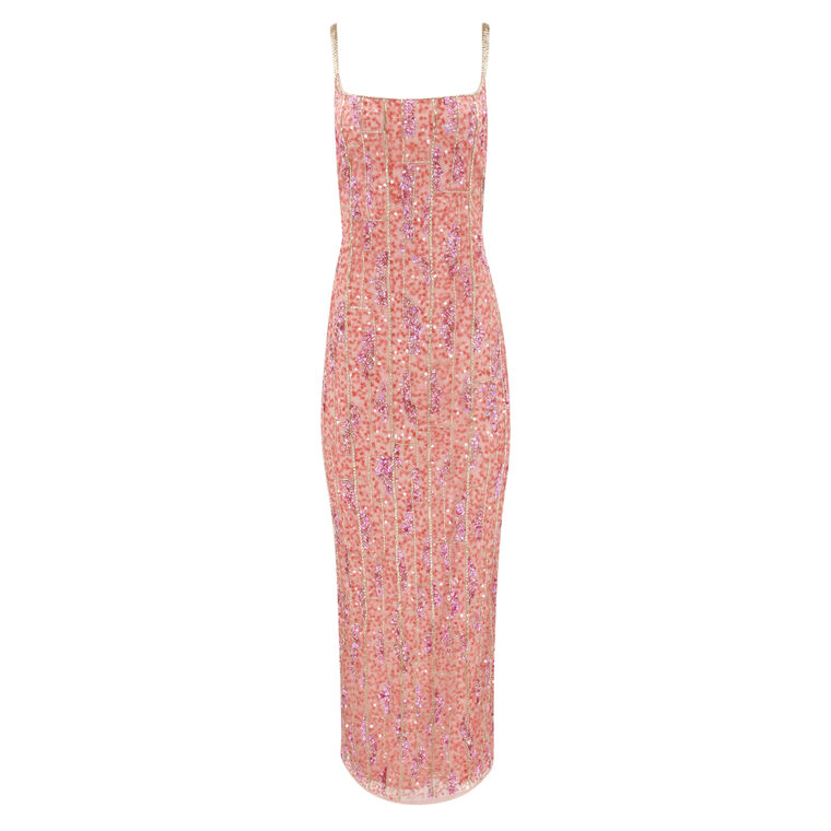 Sleeveless Embellished Sequin Slip Gown image number null