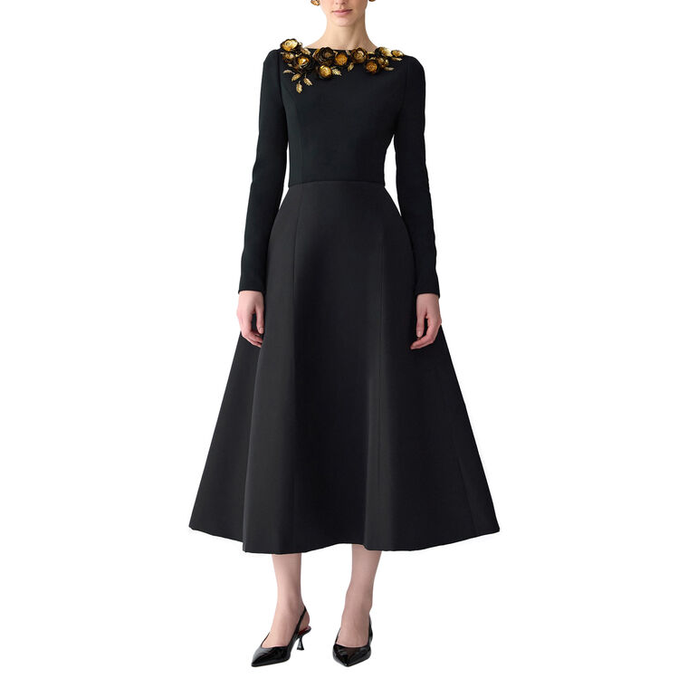 Floral-Embroidered Long Sleeve Midi Dress image number null