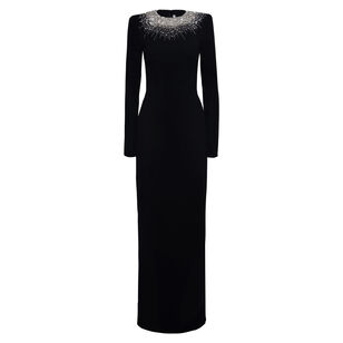 Long Sleeve Gown With Crystal Embellishment