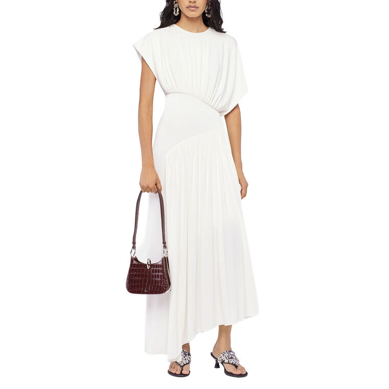Asymmetrical Short Sleeve Ruched Maxi Dress image number null