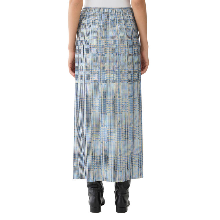 Glen Plaid Print Basketweave Plisse Midi Skirt image number null