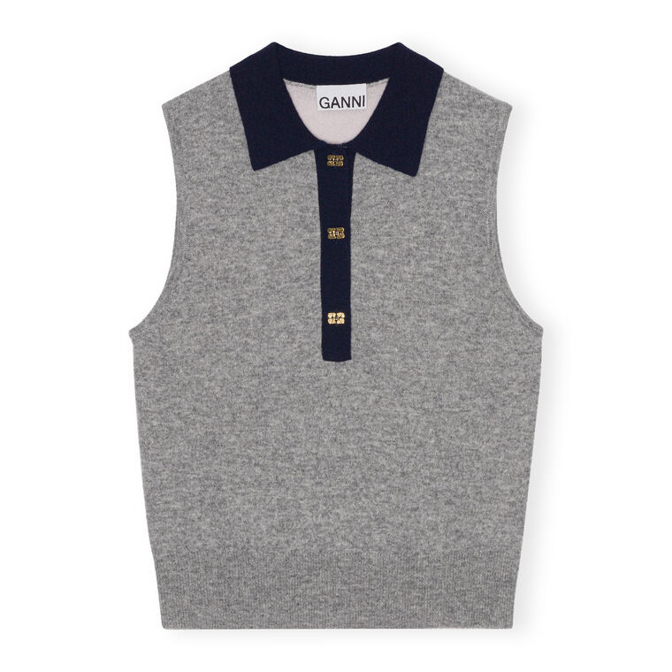 Polo-Collar Sleeveless Sweater image number null