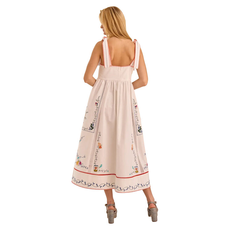 Stefy Embroidered Tie Strap Midi Dress image number null