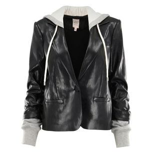 Hooded Vegan Leather Combo Blazer