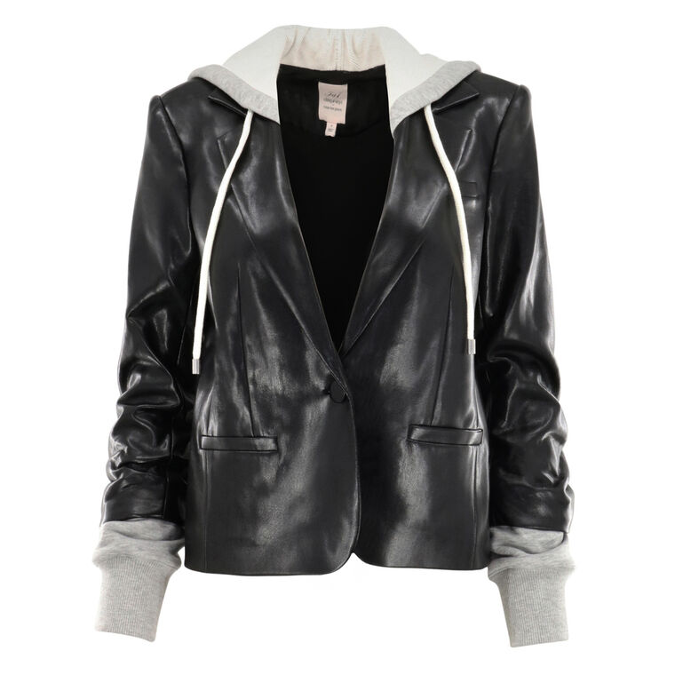 Hooded Vegan Leather Combo Blazer image number null