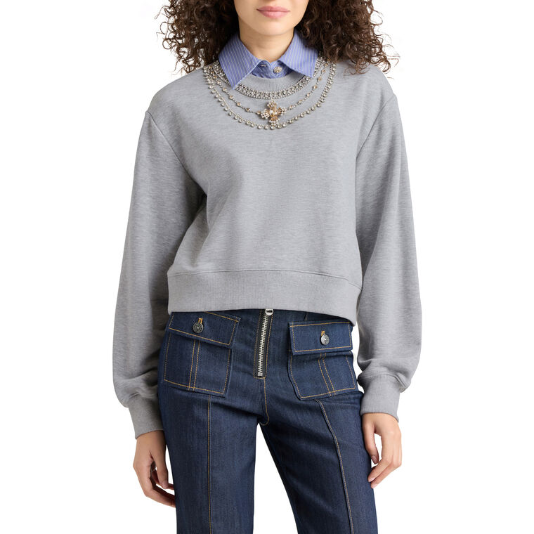 Lavina Mixed Media Embellished Collar Pullover image number null