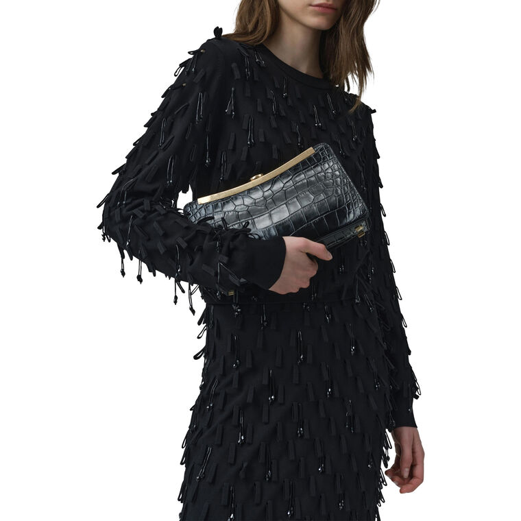 Solange Croc-Embossed Leather Clutch image number null