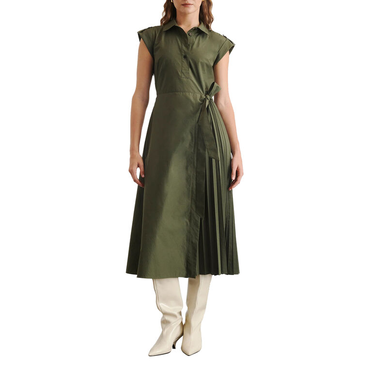 Shivonley Short Sleeve Side-Tie Pleated Midi Dress image number null